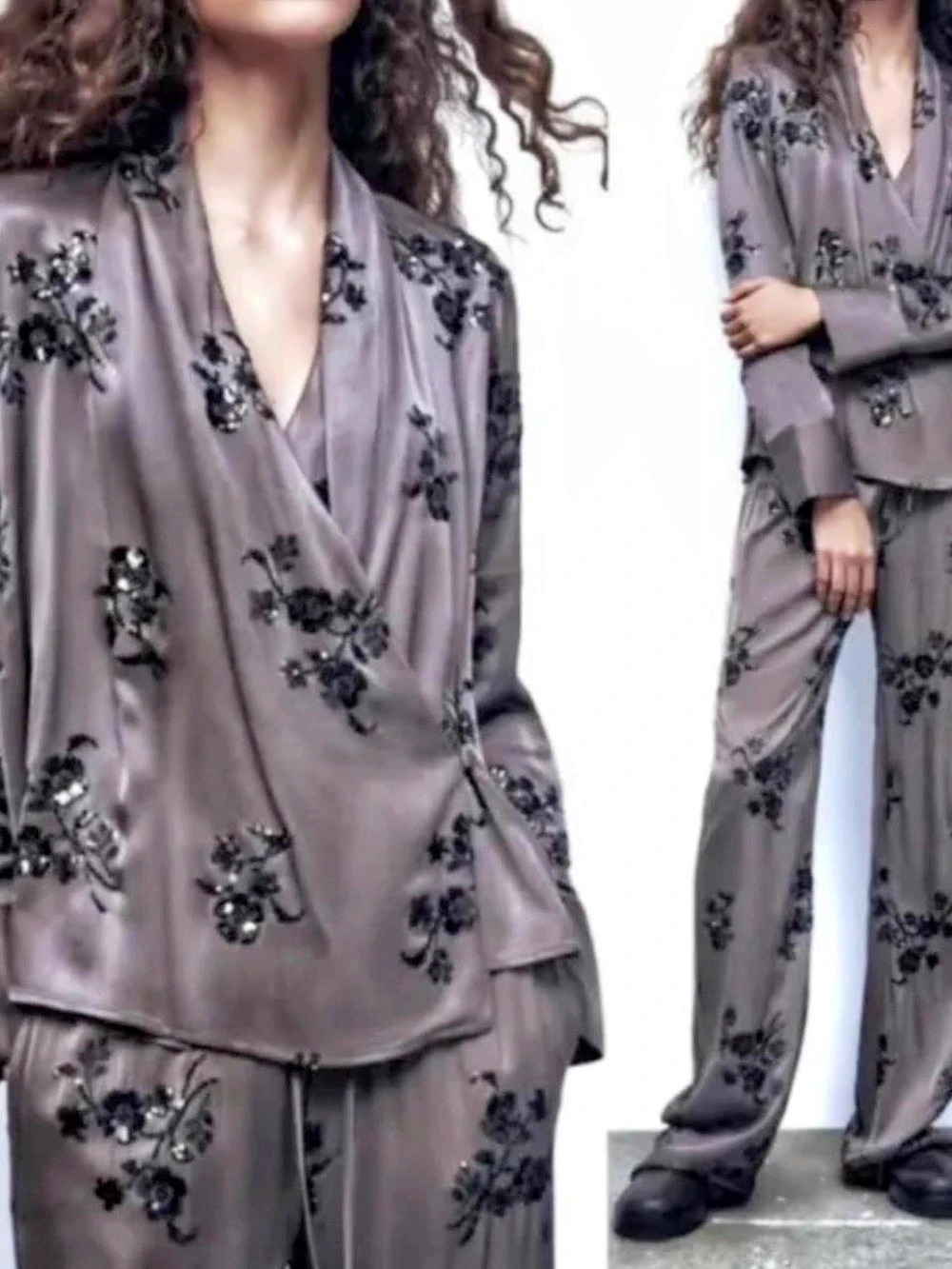 Zara Sequin Floral Gray Set Like New